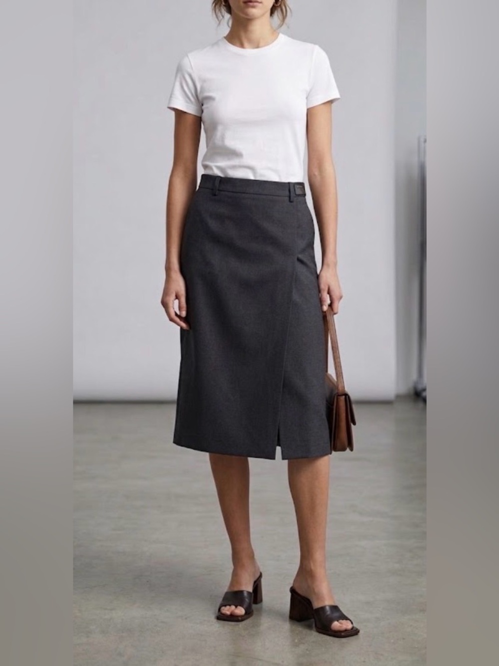 Prada Virgin Wool Dark Charcoal Gray Pencil Skirt with Slit Detail Size 10